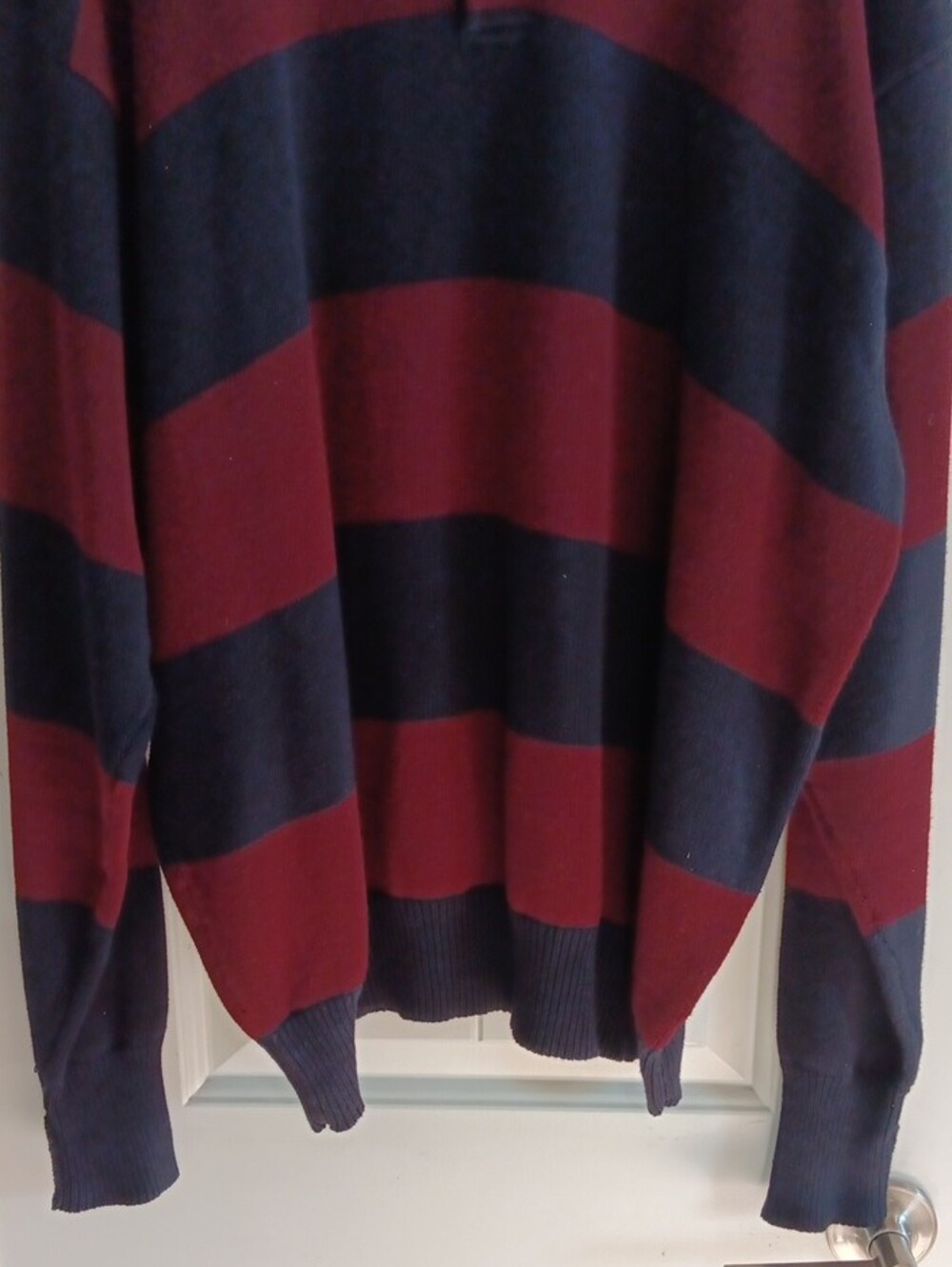 Vintage 90s Polo Ralph Lauren Knit Rugby Sweater XL Navy Burgundy Striped Preppy - Picture 4 of 6